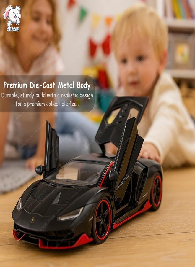 Storio Die-Cast Metal Cars 1:32 Scale | Pull Back Action Toy Vehicles with Openable Doors & Lights | Alloy Model for Kids | Miniature Collectible Cars for Boys & Girls 3+ Years (Lamborghini) - Image 3